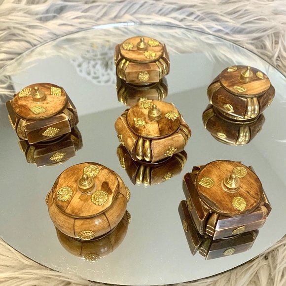 Other - Set of 6 Wooden Pill Boxes-New